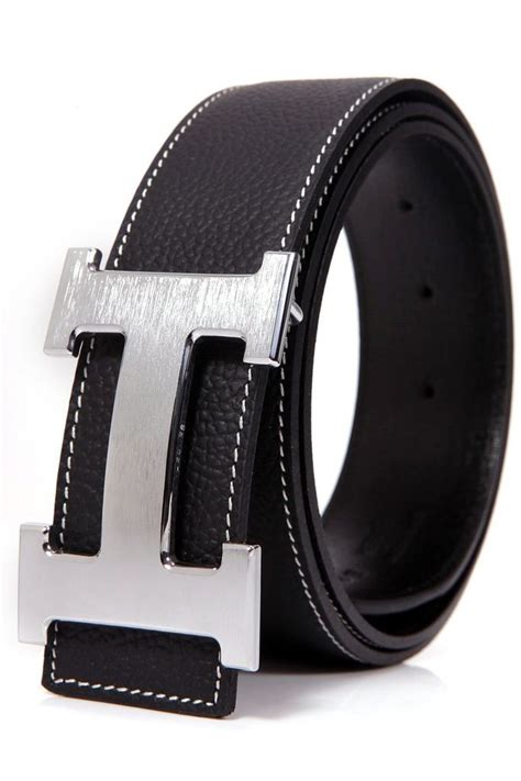 black Hermes belt white stitching